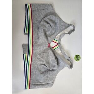 Cacique Bra Women 48DDD Gray Wire Free Racerback Rainbow Stripe Lace Trim Sporty